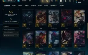 Unranked com 35 Champs e 1 Skin + 4 Fragmentos