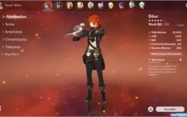 Conta Genshin Ar 45 Diluc, Mona, Qiqi, Jean E 2 Armas 5*