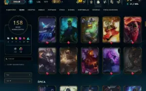 Bronze 1 com TODOS os Champs e 158 Skins ( ADC / MID / JG )