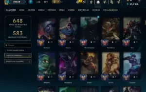 Bronze 1 com TODOS os Champs e 158 Skins ( ADC / MID / JG )