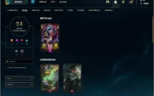 Conta platina 4 e platina 1 com 24 skins e 62 champs