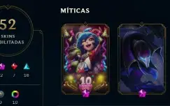 Ultimo elo: emeralda 1, 71% de Win rate 52 skins e 10 cromas