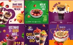 Pack Artes Canva Açaí – 65 Temas Editáveis para Açaiterias