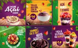 Pack Artes Canva Açaí – 65 Temas Editáveis para Açaiterias