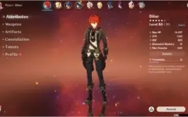 Conta Genshin Impact - AR40 - Diluc, Venti + 8000 Gemas