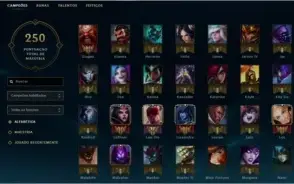 Conta Diamante; 107 Campeões; Skins raras.