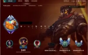 Conta Diamante; 107 Campeões; Skins raras.