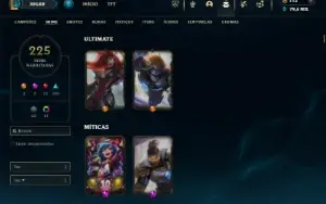 Platina 3 com TODOS os champs e 225 Skins ( ADC / MID )