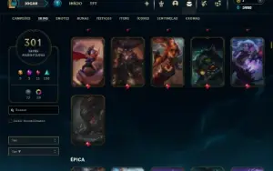 Platina 1 com TODOS os champs e 301 Skins ( MID / ADC / JG )