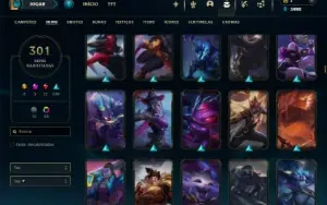 Platina 1 com TODOS os champs e 301 Skins ( MID / ADC / JG )