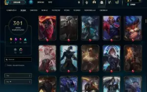 Platina 1 com TODOS os champs e 301 Skins ( MID / ADC / JG )