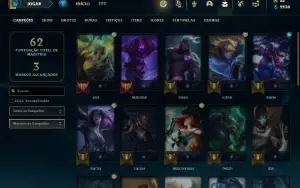 Conta Platina 4 com 33 Champs e 12 Skins + 2 Fragmentos