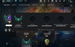 Conta Platina 4 com 33 Champs e 12 Skins + 2 Fragmentos