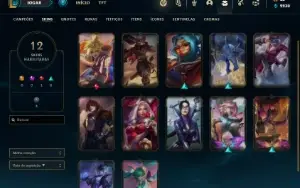 Conta Platina 4 com 33 Champs e 12 Skins + 2 Fragmentos