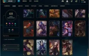 Conta diamante 1 com 48 skins, 76 champs e 1000 RP