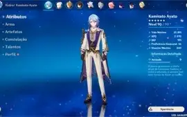CONTA GENSHIN  AYATO C6, VARIOS PERSONAGENS E ARMAS T5