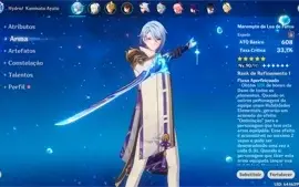 CONTA GENSHIN  AYATO C6, VARIOS PERSONAGENS E ARMAS T5