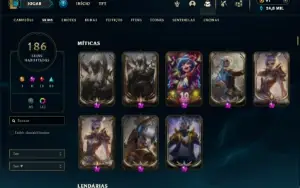 Platina 2 com TODOS os champs e 186 Skins + 7 Prestigios