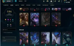 Platina 2 com TODOS os champs e 186 Skins + 7 Prestigios