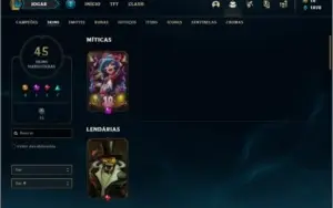 Conta prata 2 com 45 skins e 90 champs