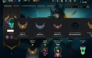 Bronze 4 com TODOS os Champs e 489 Skins ( ADC / SUP / TOP )