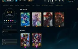 Bronze 4 com TODOS os Champs e 489 Skins ( ADC / SUP / TOP )