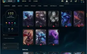 Conta prata 4 com 122 skins e 87 champs