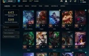 Conta Unranked com TODOS os champs e 216 Skins