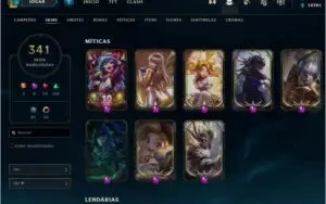 Conta LoL Todos campeões, Elo Gold,341 Skins, Todos Eternos!