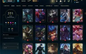 Unranked com TODOS os champs e 321 Skins ( Nivel 485 )