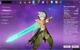 Genshin Impact  AR57 - 8 personagens 5*, 2 armas 5*