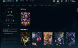 Conta platina 2 com 116 skins, 135 champs ( 6 vitoriosas )