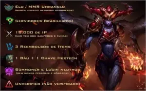 Contas Unranked BR LVL 30 18.000 IP - League of Legends lol