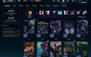 Platina 4 com TODOS os champs e 123 Skins ( MID / TOP / JG )