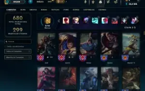 Platina 4 com TODOS os champs e 123 Skins ( MID / TOP / JG )