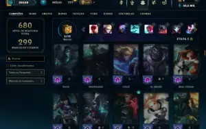 Platina 4 com TODOS os champs e 123 Skins ( MID / TOP / JG )