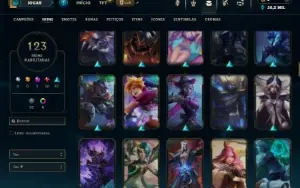 Platina 4 com TODOS os champs e 123 Skins ( MID / TOP / JG )