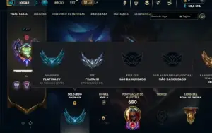 Platina 4 com TODOS os champs e 123 Skins ( MID / TOP / JG )