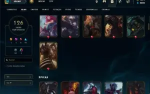 Conta Unranked com TODOS os champs e 126 Skins + 1800 RP
