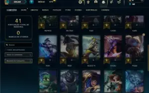 Mestre com 35 Champs e 4 Skins + 9 Fragmentos