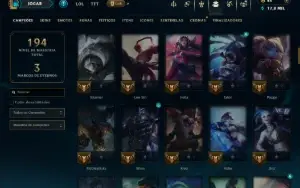 Unranked com 110 Champs e 34 Skins +8 Vitoriosas