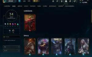 Unranked com 110 Champs e 34 Skins +8 Vitoriosas
