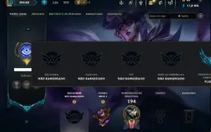 Unranked com 110 Champs e 34 Skins +8 Vitoriosas