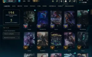 Unranked com 110 Champs e 34 Skins +8 Vitoriosas