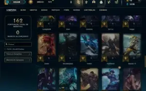 Ouro 1 com 75 Champs e 38 Skins + 2 Fragmentos