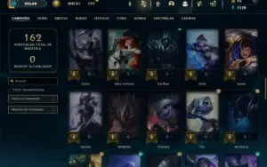 Ouro 1 com 75 Champs e 38 Skins + 2 Fragmentos