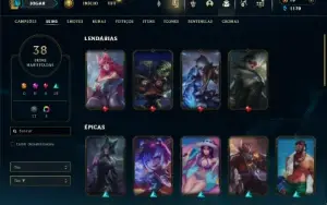 Ouro 1 com 75 Champs e 38 Skins + 2 Fragmentos