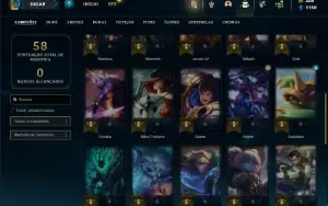 Mestre com 273 PDL ( 36 Champs e 7 Skins + 10 Fragmentos )