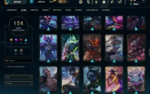 Unranked com TODOS os champs e 124 Skins ( TOP / JG / MID )