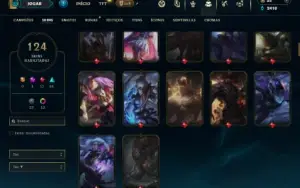 Unranked com TODOS os champs e 124 Skins ( TOP / JG / MID )